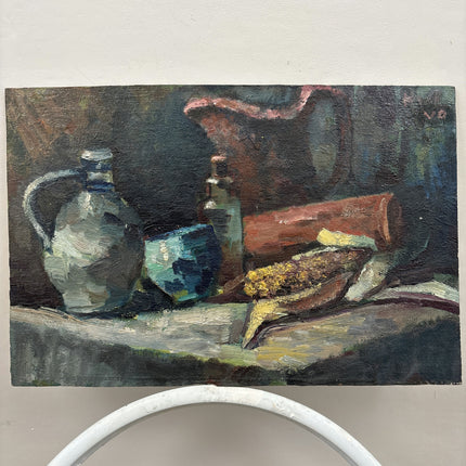 Traditional Still Life Oil Painting "Silver Pitcher" Vintage Small Artwork Holland Art Shop