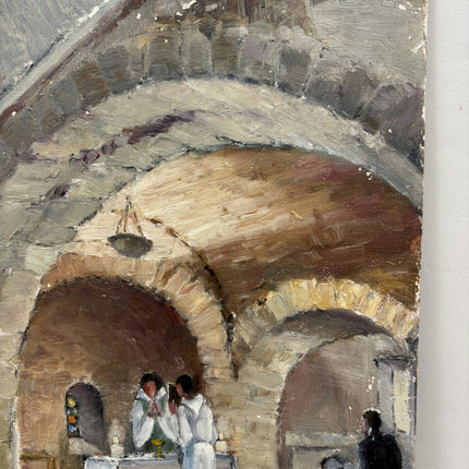 Classic Church Interior Oil Painting "Altar Priests" Refined Small Artwork Holland Art Shop