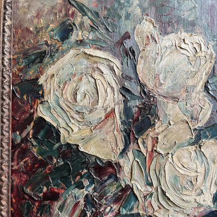 Refined Floral Still Life Oil Painting "White Roses" Detailed Small Art Holland Art Shop