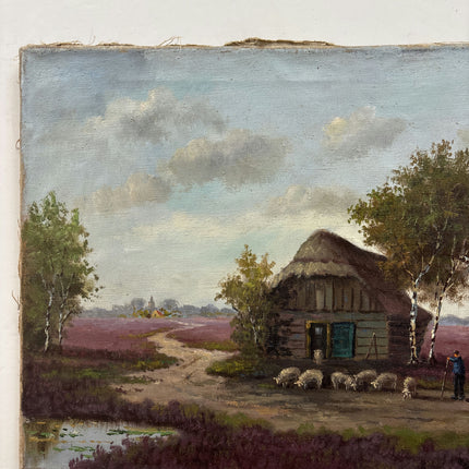 Antique Farm Oil Painting "Thatched Cottage" Detailed Art Holland Art Shop