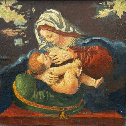 Elegant Religious  Oil Painting "Mother And Child" Traditional Small Artwork Holland Art Shop