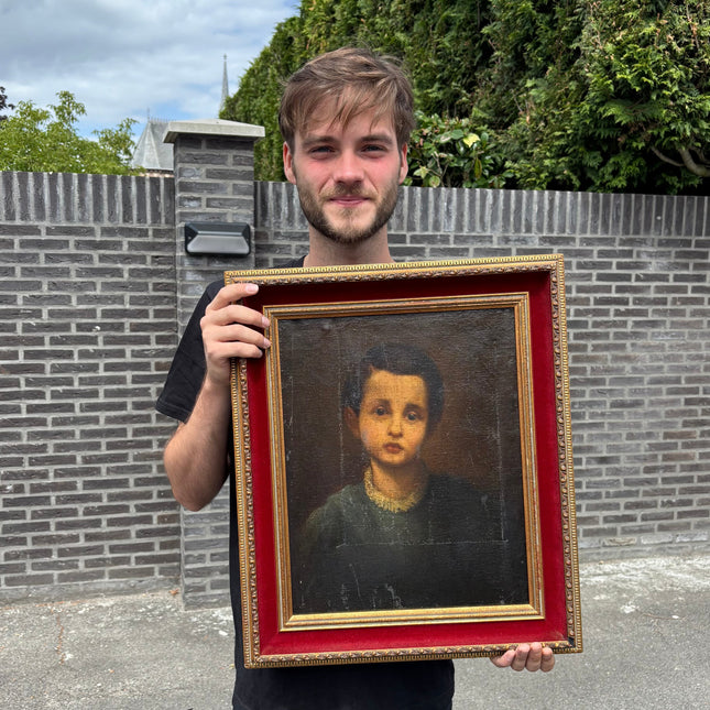 19th Century Antique Portrait Oil Painting "Gilded Frame" Art