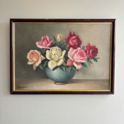 Authentic Floral Still Life Oil Painting "Blue Vase" Vintage Art Holland Art Shop
