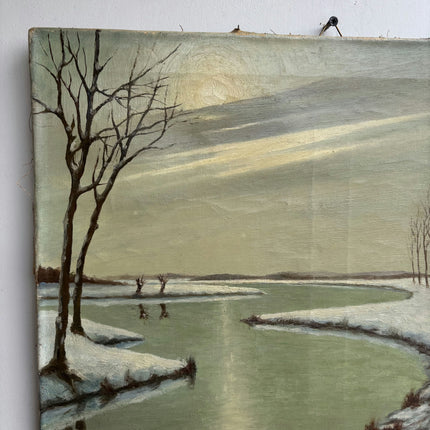 Refined Winter Landscape Oil Painting "Frozen River" Elegant Art Holland Art Shop