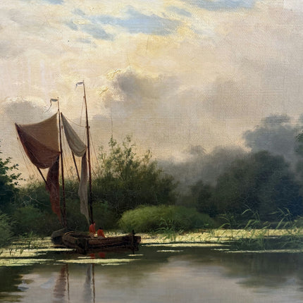 1888 Antique Seascape Oil Painting "Sailing Boat" Large Artwork Holland Art Shop