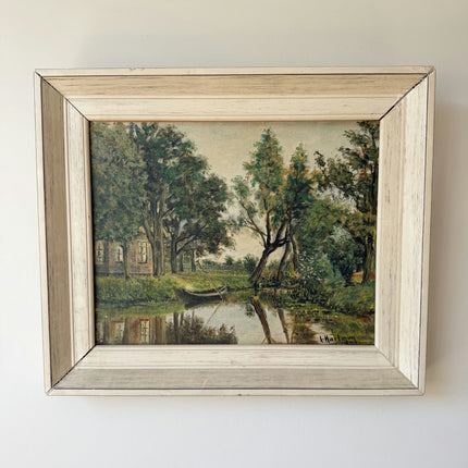 Handcrafted Landscape Oil Painting "Riverside Trees" Traditional Small Art Holland Art Shop