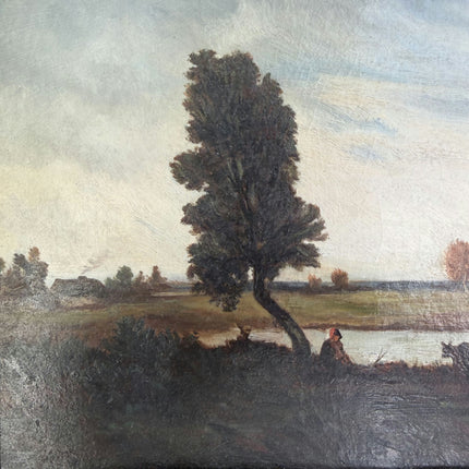 19th Century Antique Landscape Oil Painting "Solitary Tree" Artwork Holland Art Shop