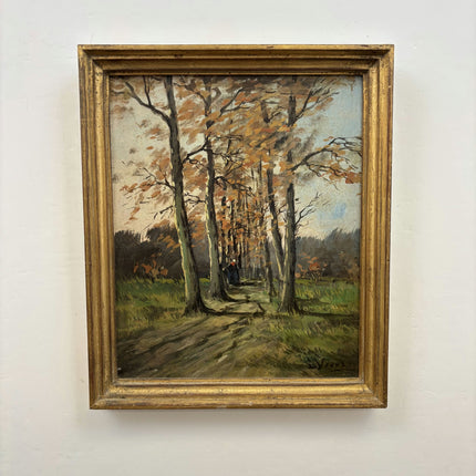 19th Century Antique Landscape Oil Painting "Autumn Trees" Art Holland Art Shop