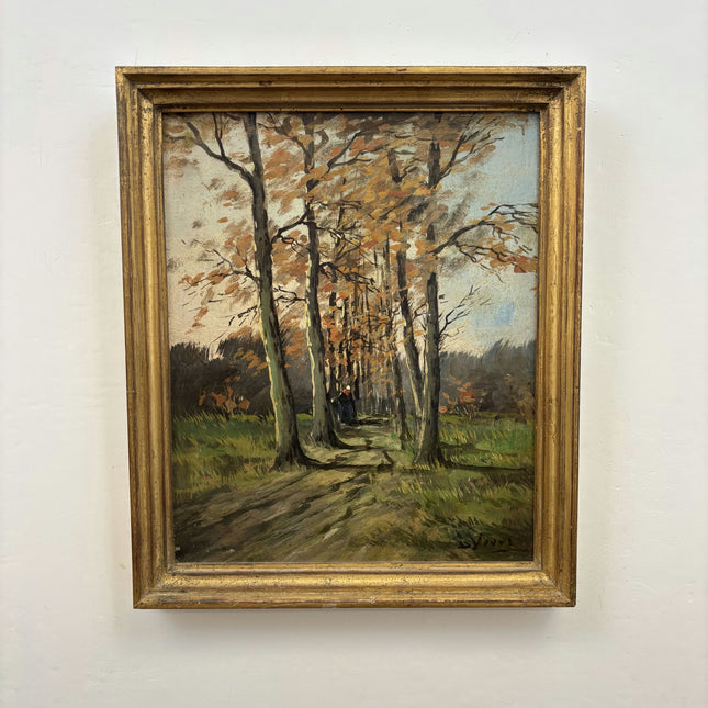 19th Century Antique Landscape Oil Painting "Autumn Trees" Art Holland Art Shop