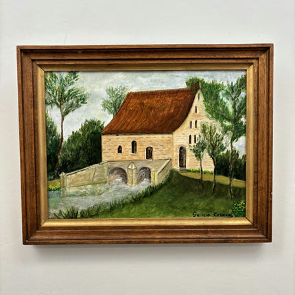 Original Landscape Oil Painting "Stone Bridge" Vintage Artwork Holland Art Shop