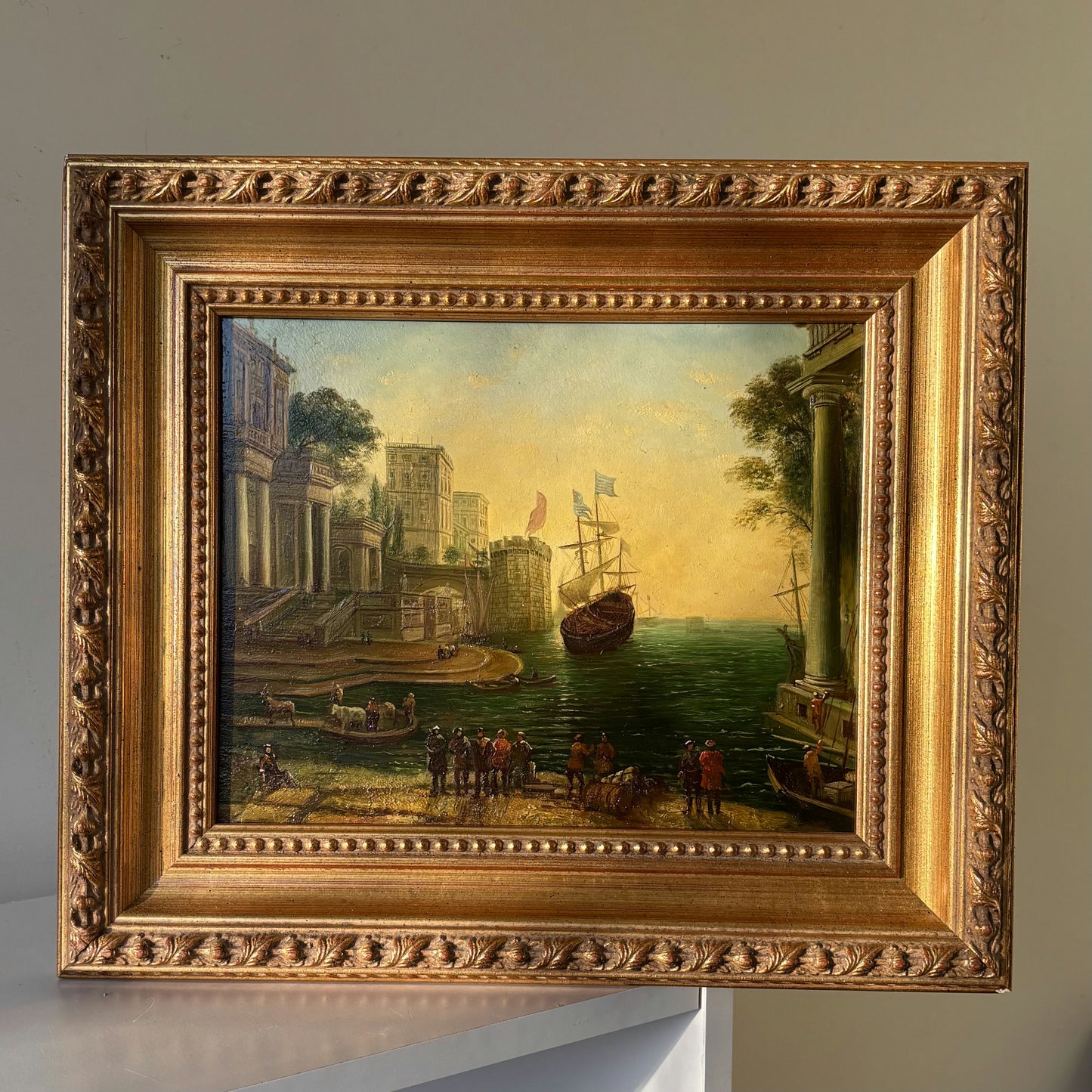 Fine Oil Painting Harbor Scene "Harbor Scene" Figurative French Artwork