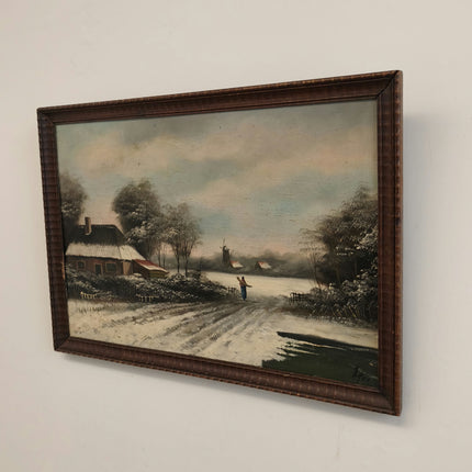 Vintage Winter Landscape Oil Painting "Snowy Road" Detailed Artwork Holland Art Shop