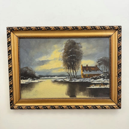 Handcrafted Winter Landscape Oil Painting "Snowy Cottage" Detailed Large Art Holland Art Shop