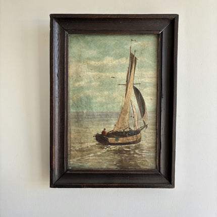 19th Century Antique Seascape Oil Painting "Sailing Boat" Artwork Holland Art Shop