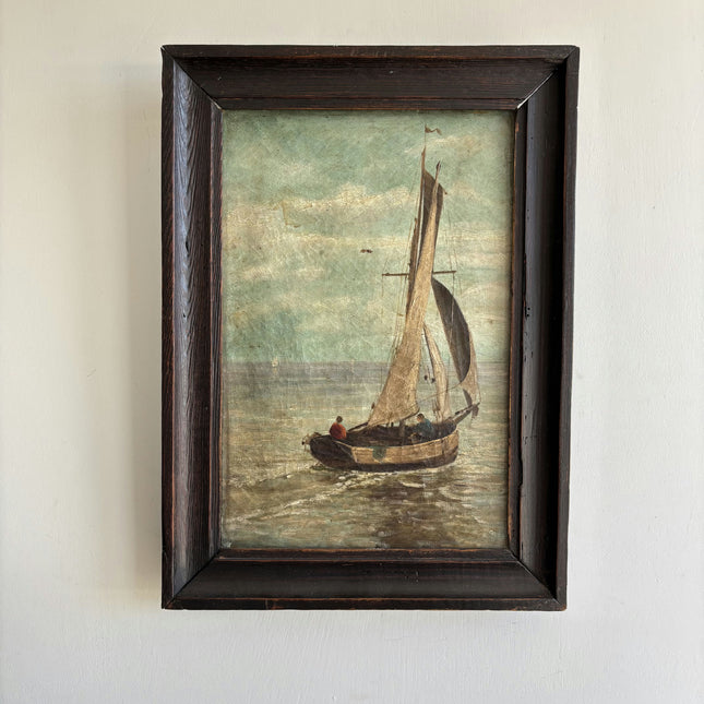 19th Century Antique Seascape Oil Painting "Sailing Boat" Artwork Holland Art Shop