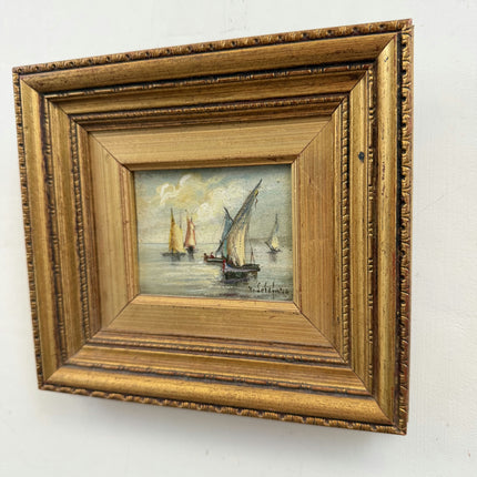Vintage Seascape Oil Painting "Golden Frame" Detailed Small Artwork Holland Art Shop