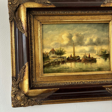 Handcrafted Oil Painting Scenery "River Scene" Fine Small Artwork Holland Art Shop
