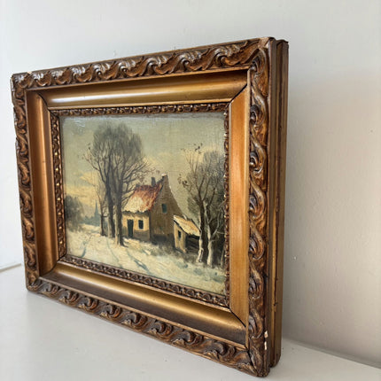 Traditional Winter Landscape Oil Painting "Snowy Cottage" Rustic Small Artwork Holland Art Shop
