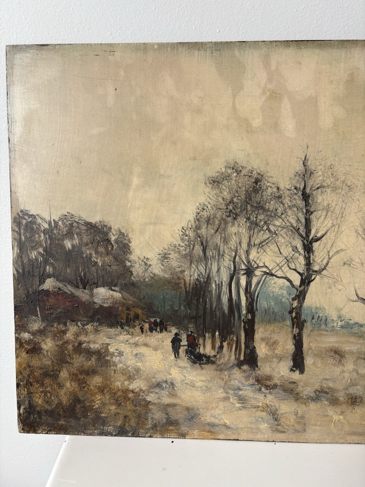 Antique “WINTER PATH THROUGH THE TREES” Oil Painting – 19th Century Dutch