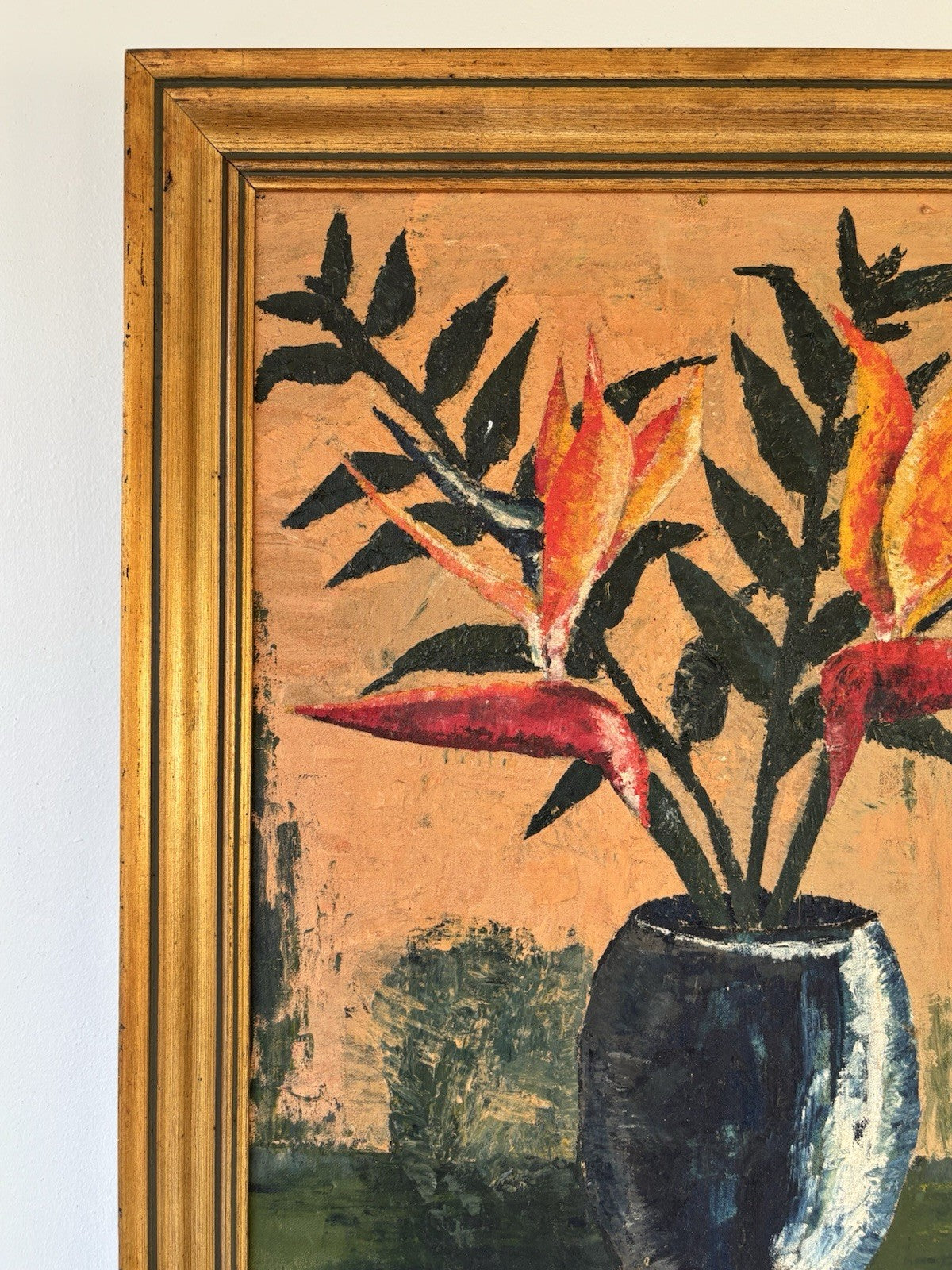 Vintage Flower Tree Still Life floral Oil Painting Flowers in Vase Mid 20th C