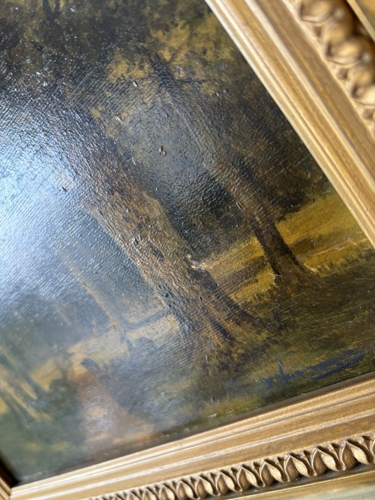 Antique “DEER IN FOREST” Oil Painting Dutch Forest Animals Medium 19th Century