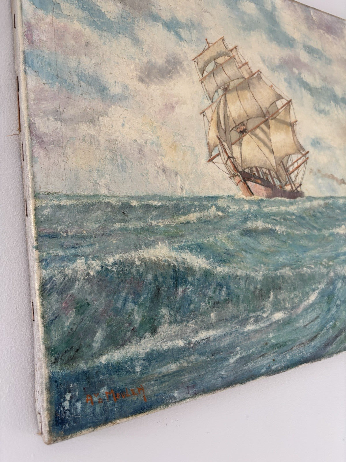 “SAILING THE WAVES” Vintage Oil Painting Seascape Ship Ocean Artwork