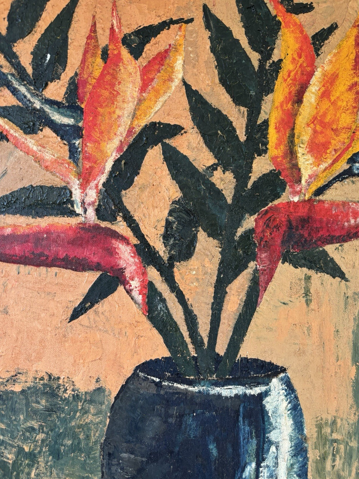 Vintage Flower Tree Still Life floral Oil Painting Flowers in Vase Mid 20th C