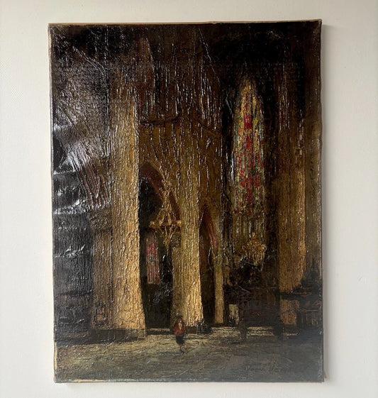Atmospheric Church Interior Oil Painting with Light by A.J. Zwart