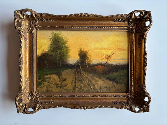 19th Century Landscape Oil Painting Horse Drawn Carriage Antique a. Louis Apol