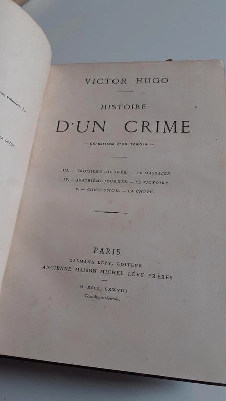 Book 1906 Victor Hugo Rare 5th Printing - Histoire D'un Crime French Books