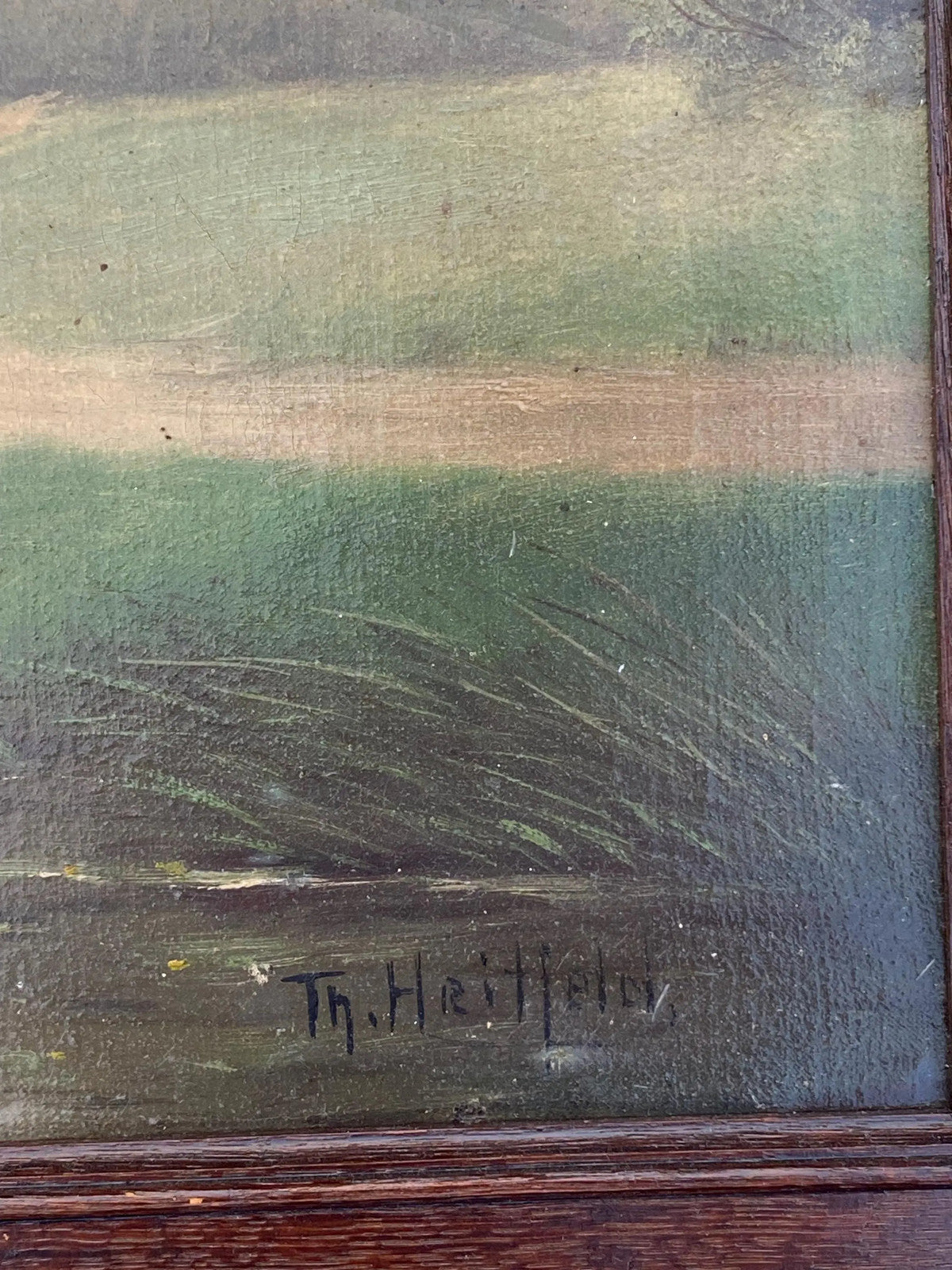 Ca. 1890 Dutch Oil Painting Watermill Chickens Farm Woman Landscape Countryside