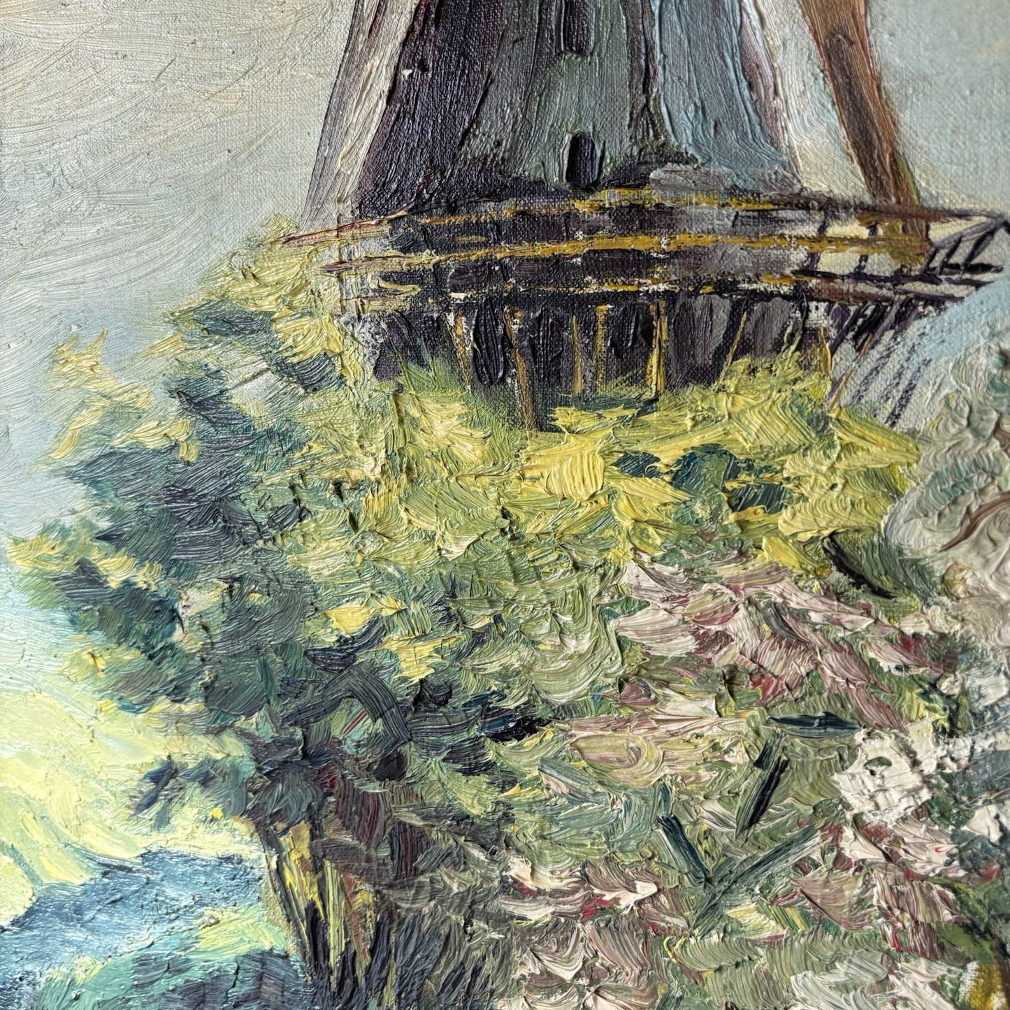 Original Windmill Hand Painted Canvas Oil Painting made in 1966