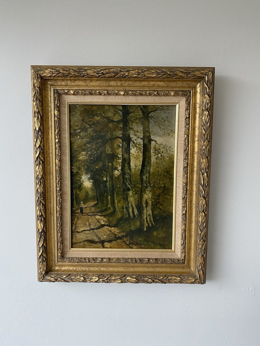 Antique “FOREST PATH” Oil Painting Landscape M. Bilders- van Bosse 19th Century