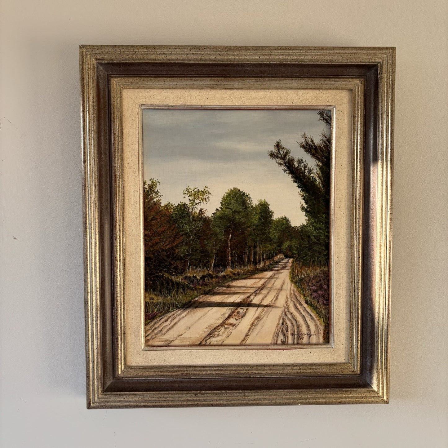 "Vintage Landscape Road" Framed Classic European Original Artwork Oil Painting