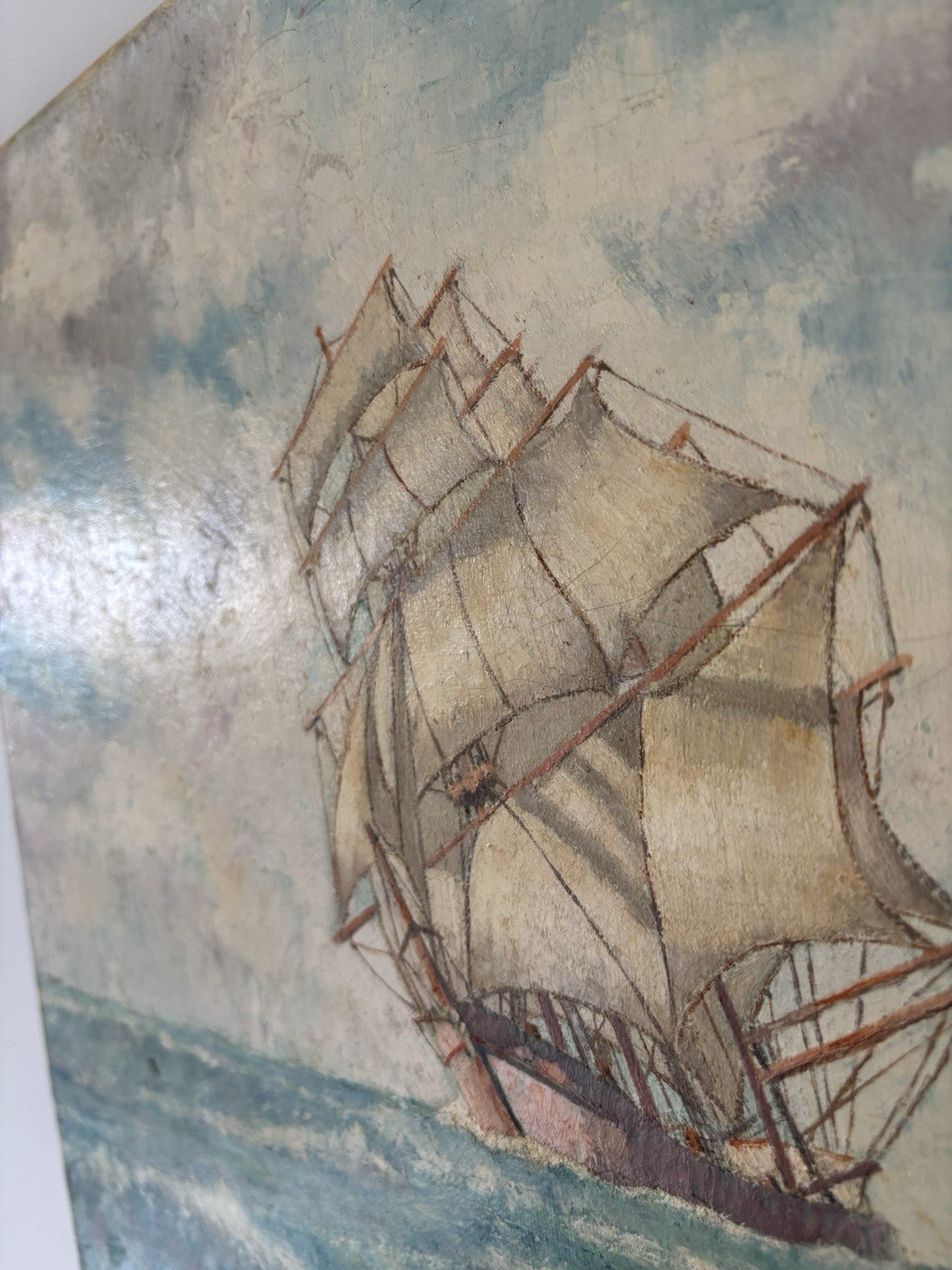 “SAILING THE WAVES” Vintage Oil Painting Seascape Ship Ocean Artwork