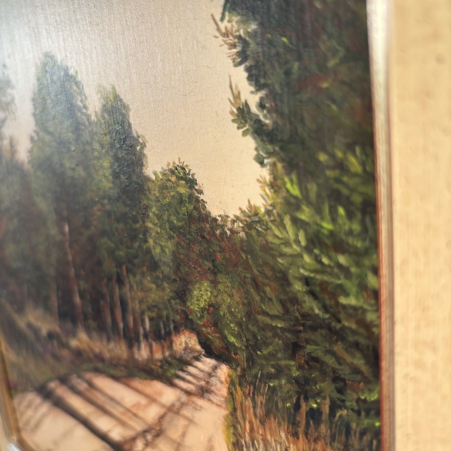 "Vintage Landscape Road" Framed Classic European Original Artwork Oil Painting