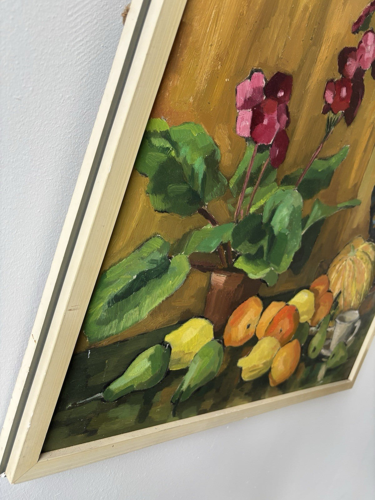 Year 1960 Colorful Still Life Oil Painting Framed Unique Hand Made Panel Art