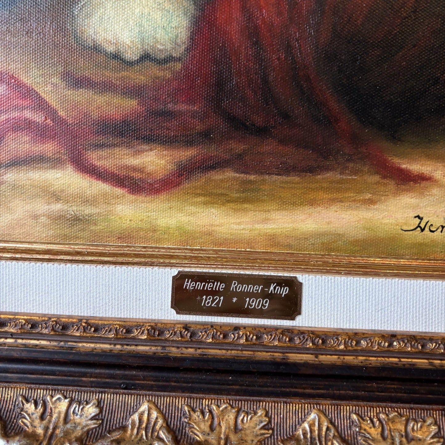 “Vintage Kitten with Red Yarn” – Framed Oil Painting on Canvas – Signed