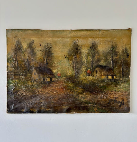 Antique “SEASONS IN AUTUMN” Oil Painting Countryside Landscape 19th Century