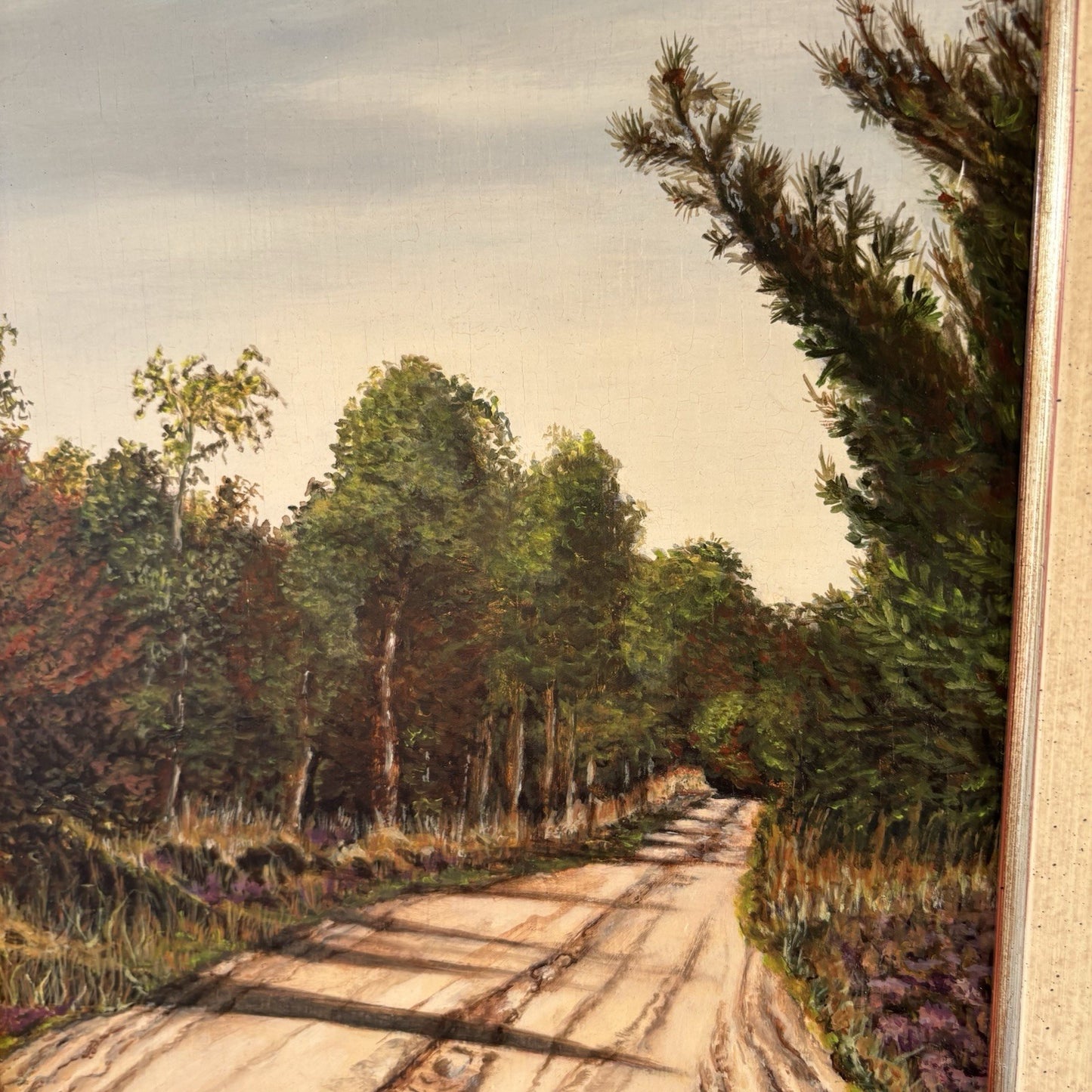 "Vintage Landscape Road" Framed Classic European Original Artwork Oil Painting