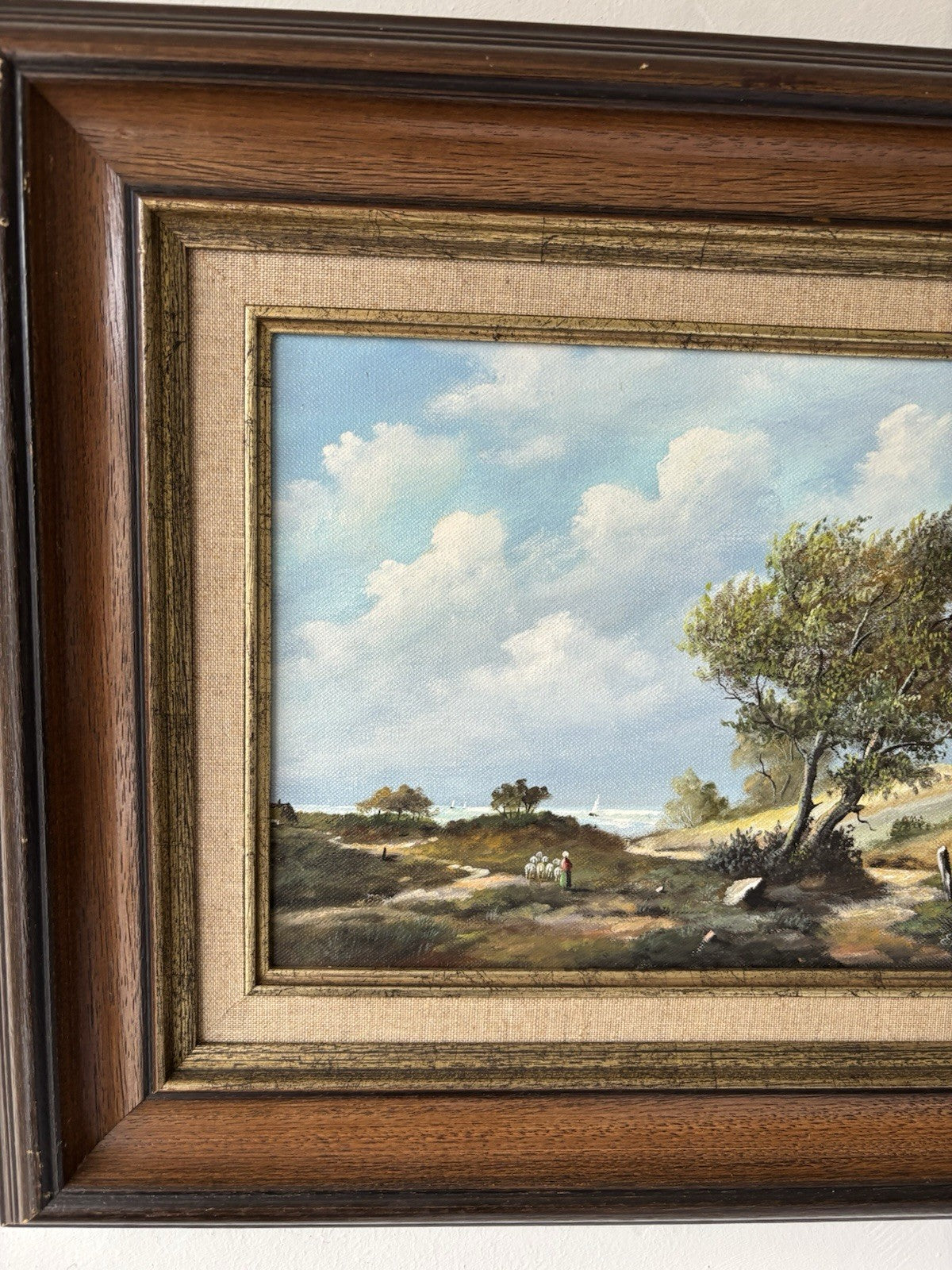 Vintage “COUNTRYSIDE LANDSCAPE WITH TREE” Oil Painting Signed Framed Dutch