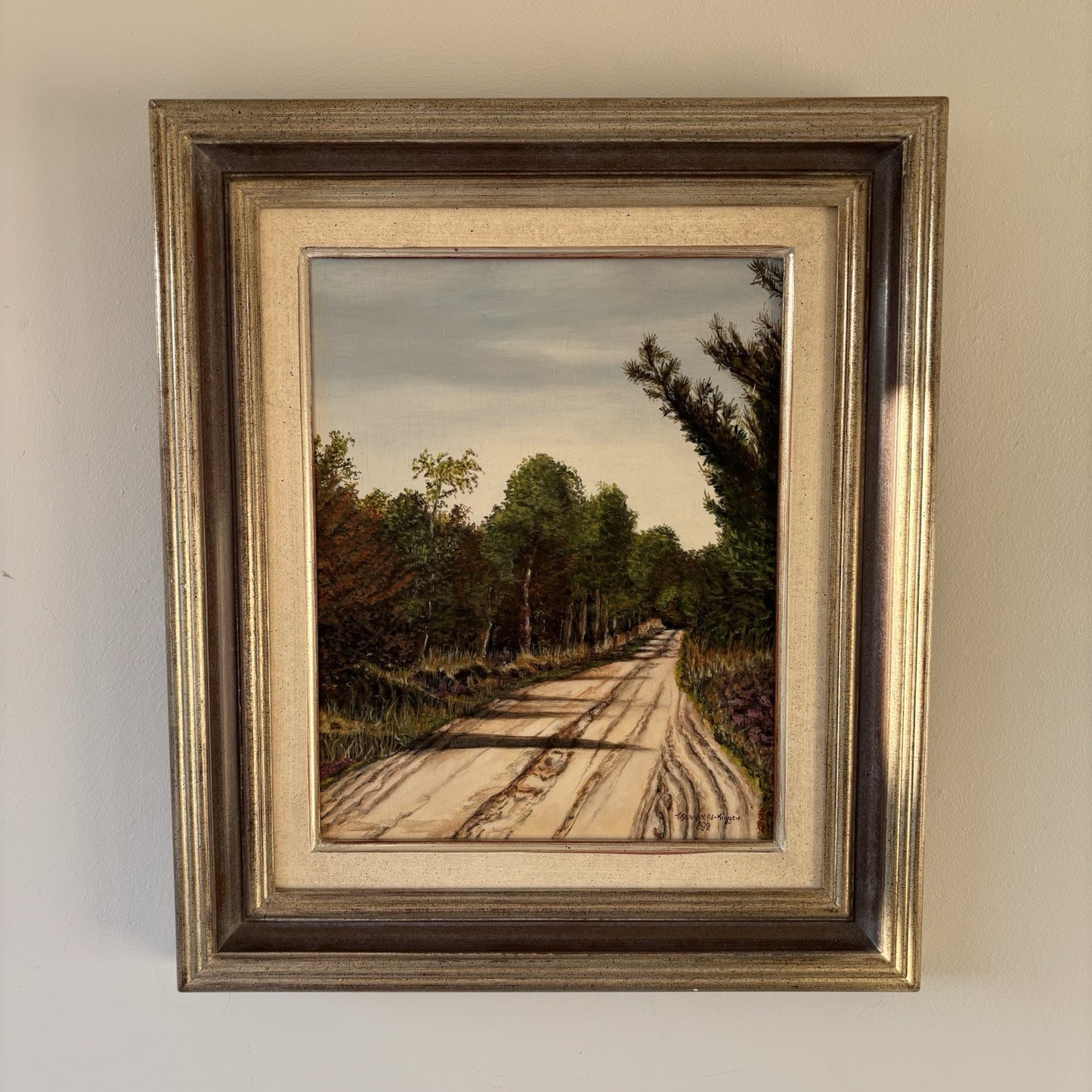 "Vintage Landscape Road" Framed Classic European Original Artwork Oil Painting