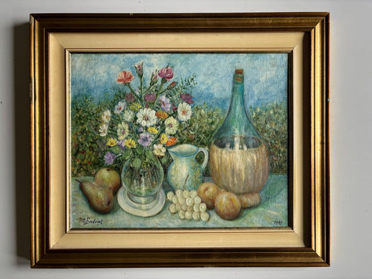 Original Vintage European Still Life Floral Artwork Signed and Framed Flowers