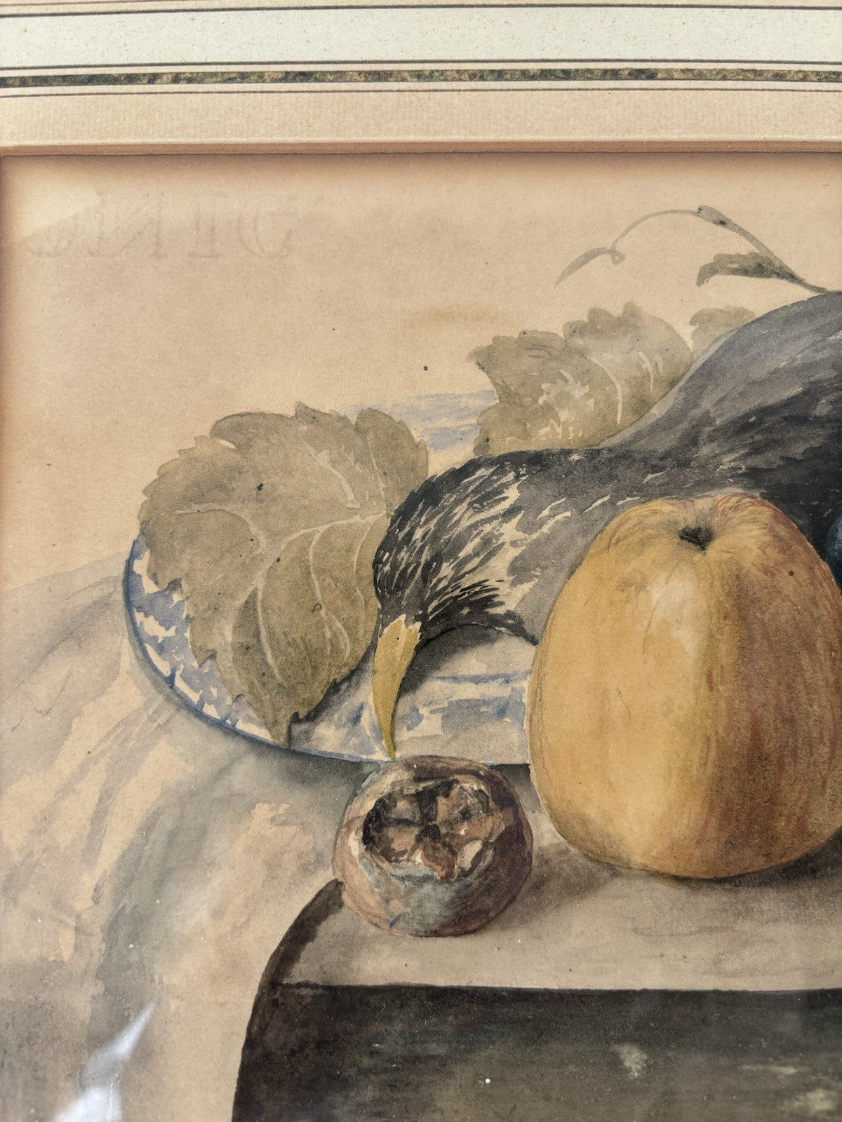 “FRUIT AND GRAPES” Vintage Hand-Painted Still Life Framed Art Drawing Art