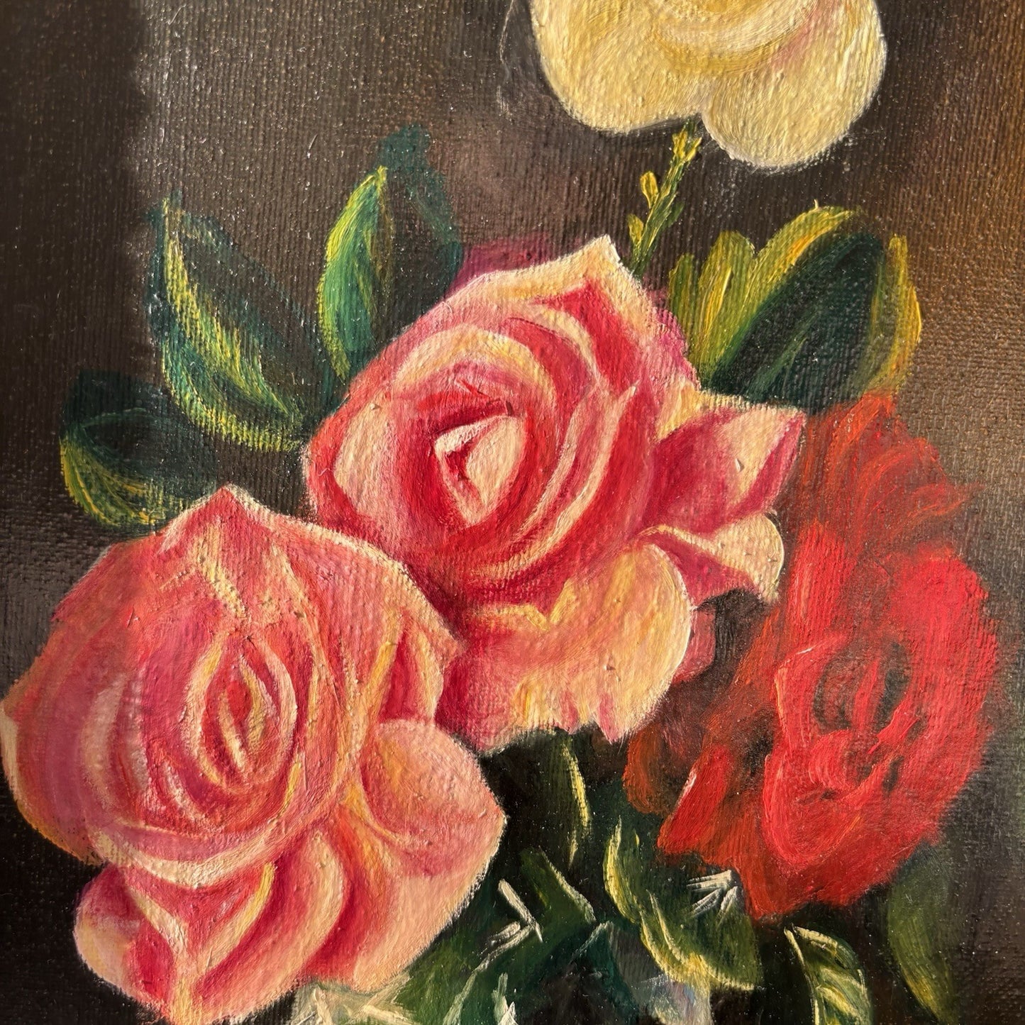 "Pink Flowers" Vintage Dutch Classic Floral Still Life Oil Painting Signed