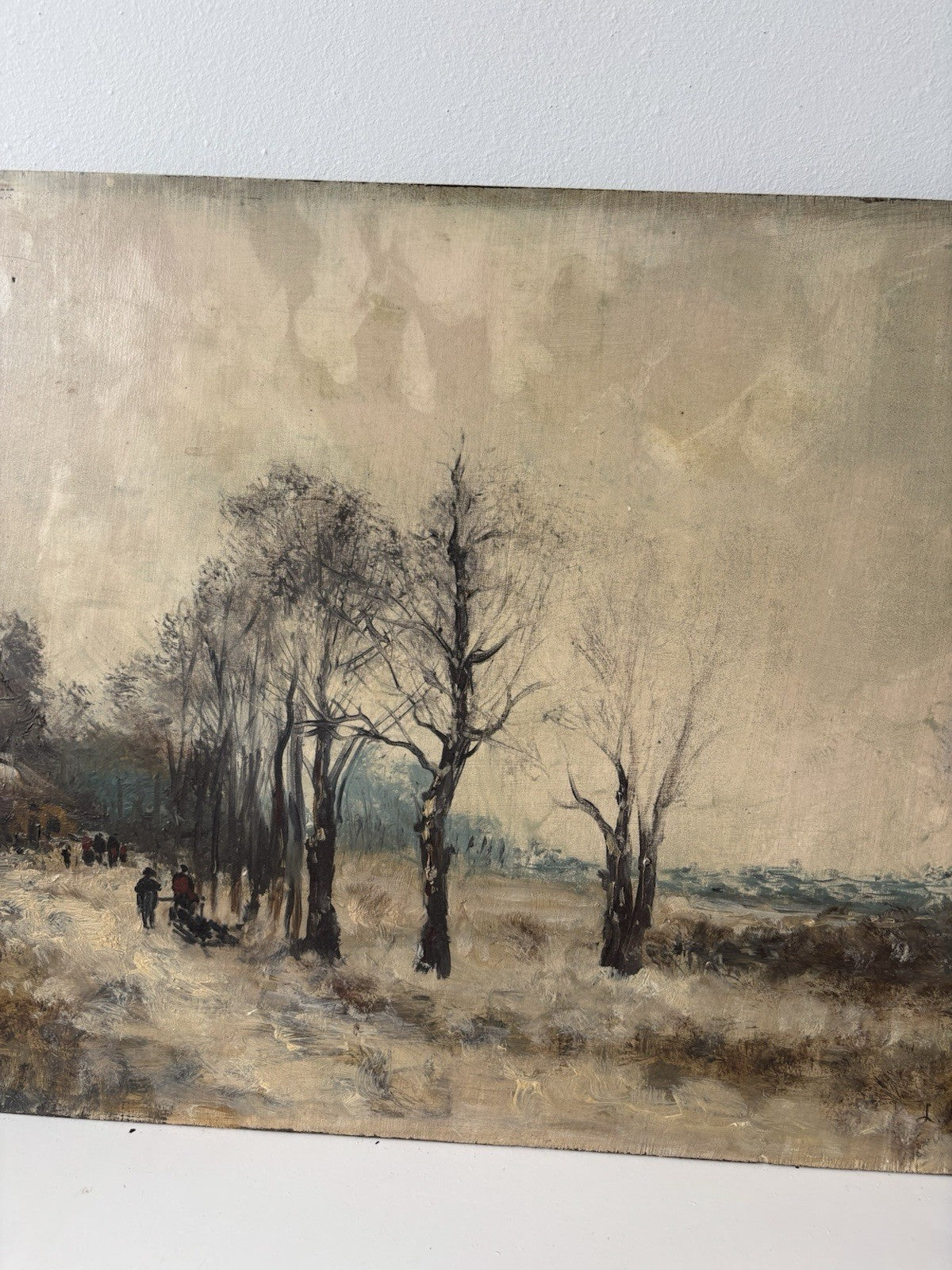 Antique “WINTER PATH THROUGH THE TREES” Oil Painting – 19th Century Dutch