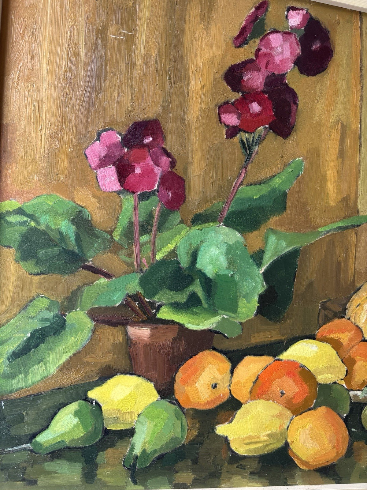 Year 1960 Colorful Still Life Oil Painting Framed Unique Hand Made Panel Art