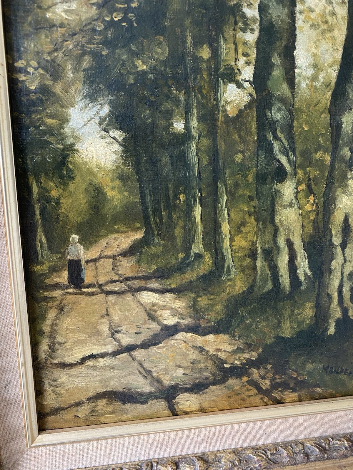 Antique “FOREST PATH” Oil Painting Landscape M. Bilders- van Bosse 19th Century