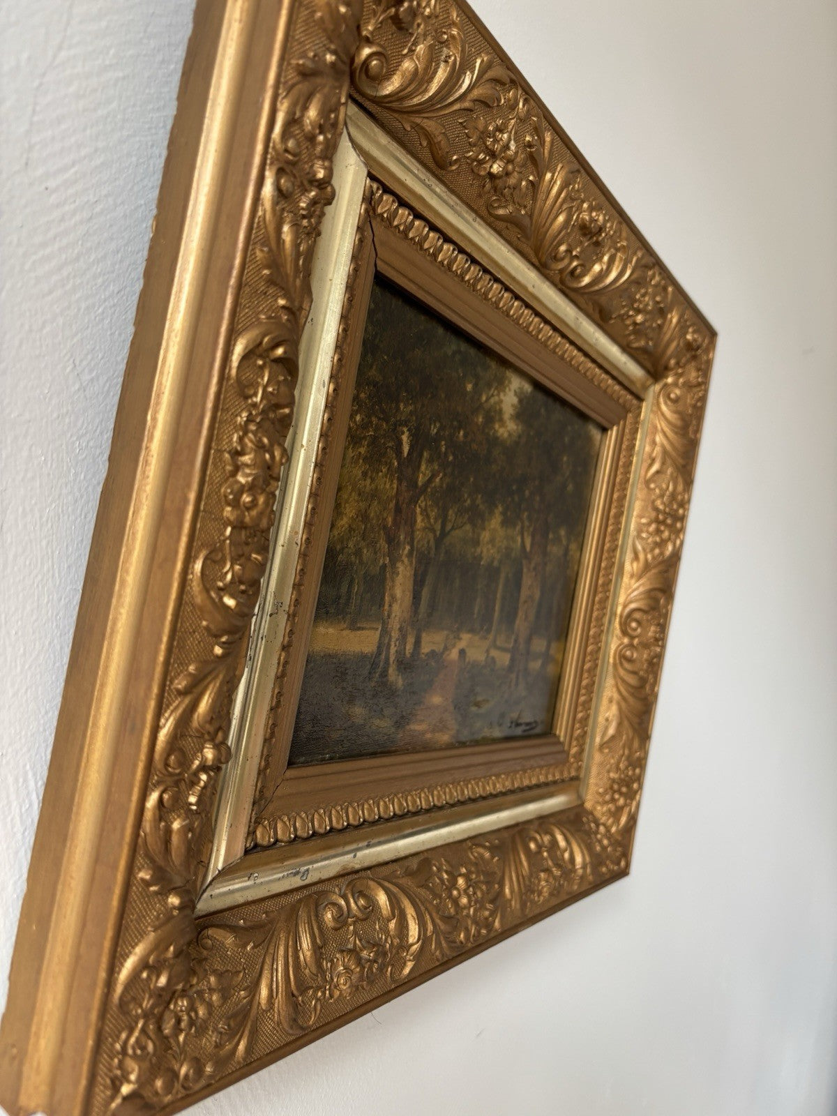 Antique “DEER IN FOREST” Oil Painting Dutch Forest Animals Medium 19th Century