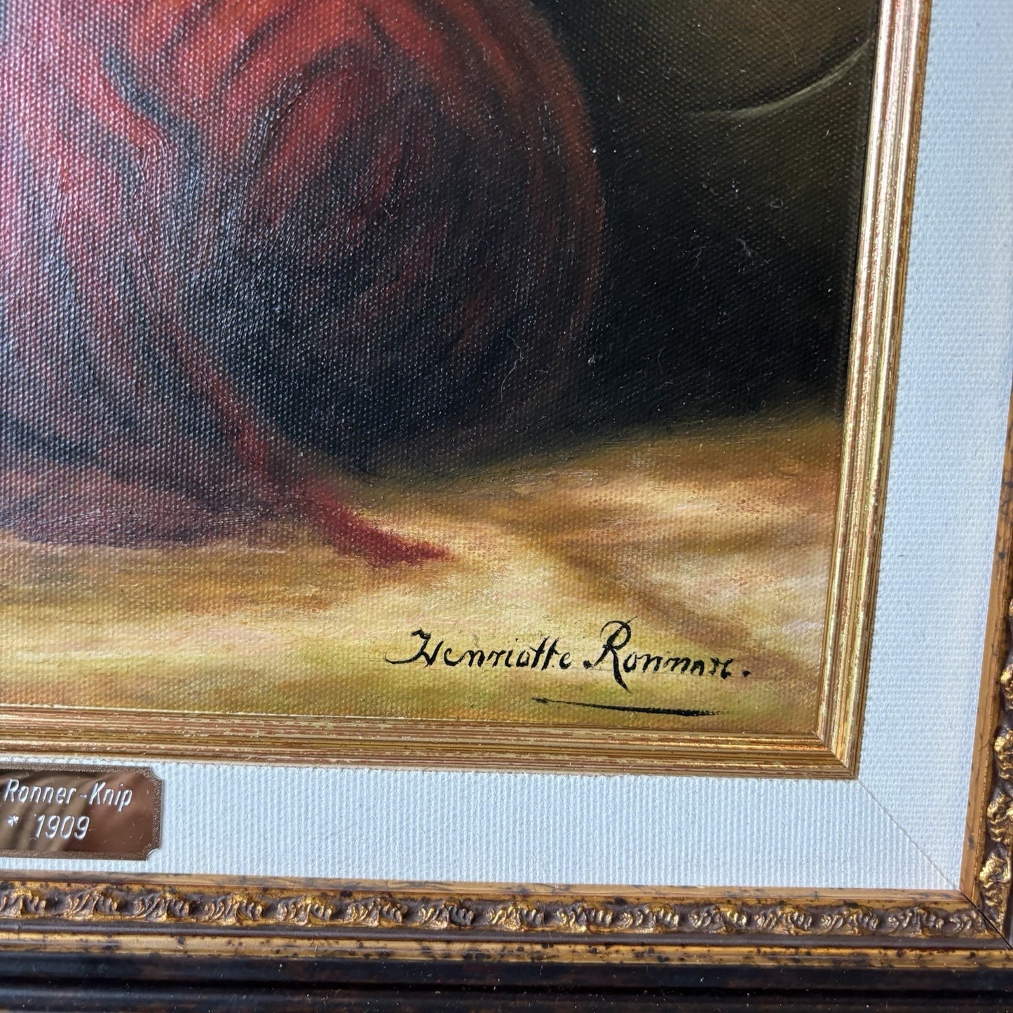 “Vintage Kitten with Red Yarn” – Framed Oil Painting on Canvas – Signed